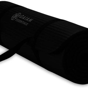 Gaiam Essentials Thick Yoga Mat Fitness & Exercise Mat with Easy-Cinch Yoga Mat Carrier Strap, 72"L x 24"W x 2/5 Inch Thick